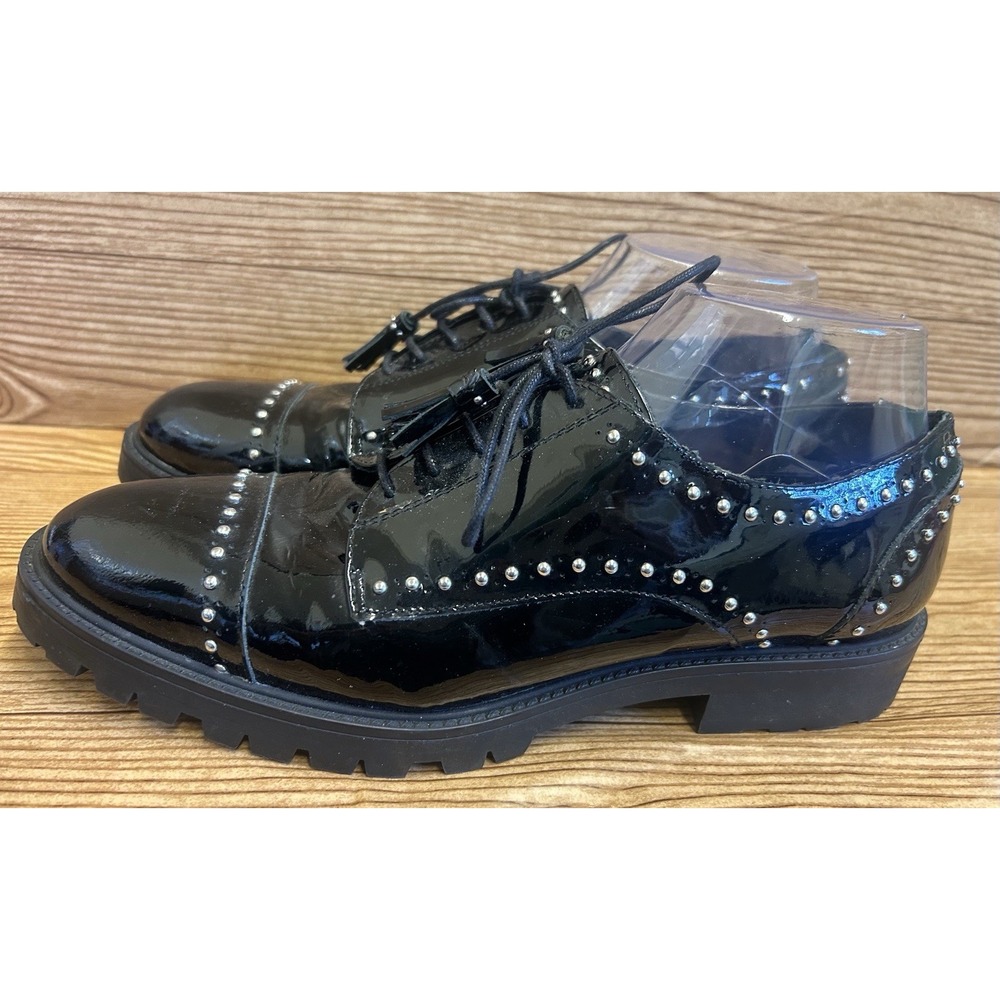 Massimo Dutti Womens EU 41 Black Patent Leather Shoes Oxford Stuffed Lace Up